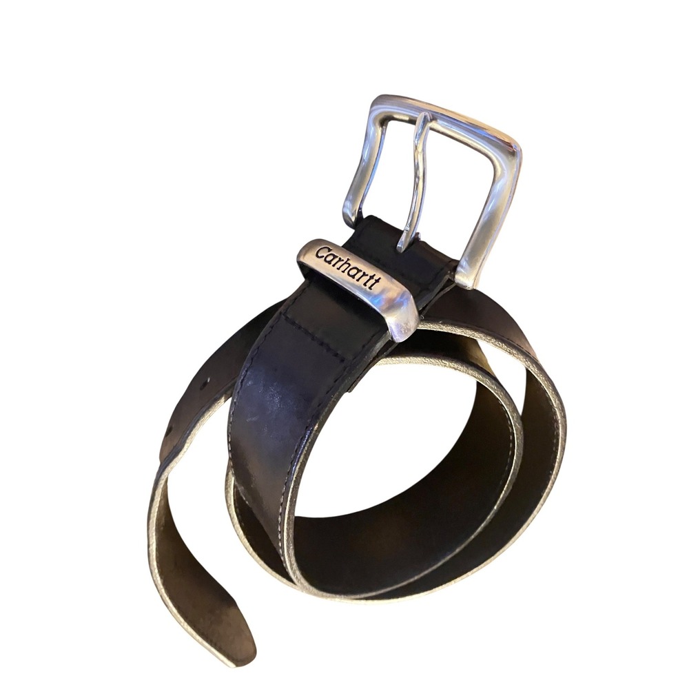 Carhartt Mens Belt 34 Black Cowhide Genuine Leather Workwear A89 Metal Logo Y2K